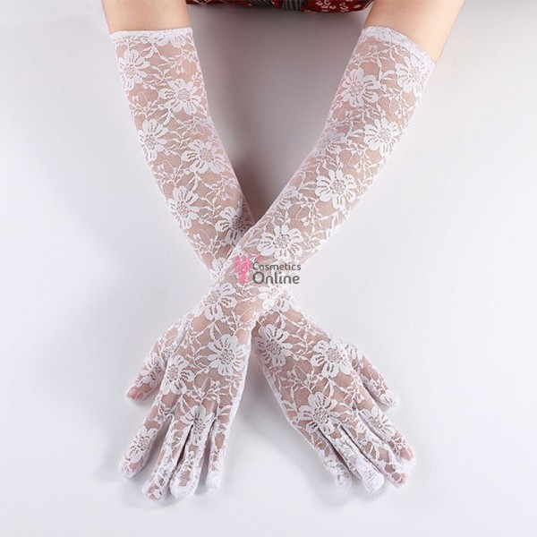 Manusi elegante din dantela MNS014CC medii Albe